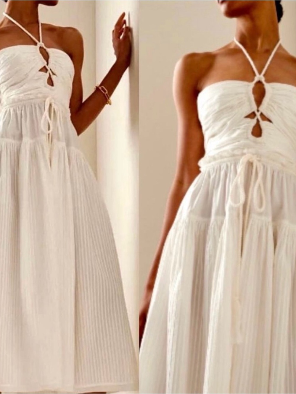 Ulla Johnson Ivory Strapless Midi Dress with Drawstring